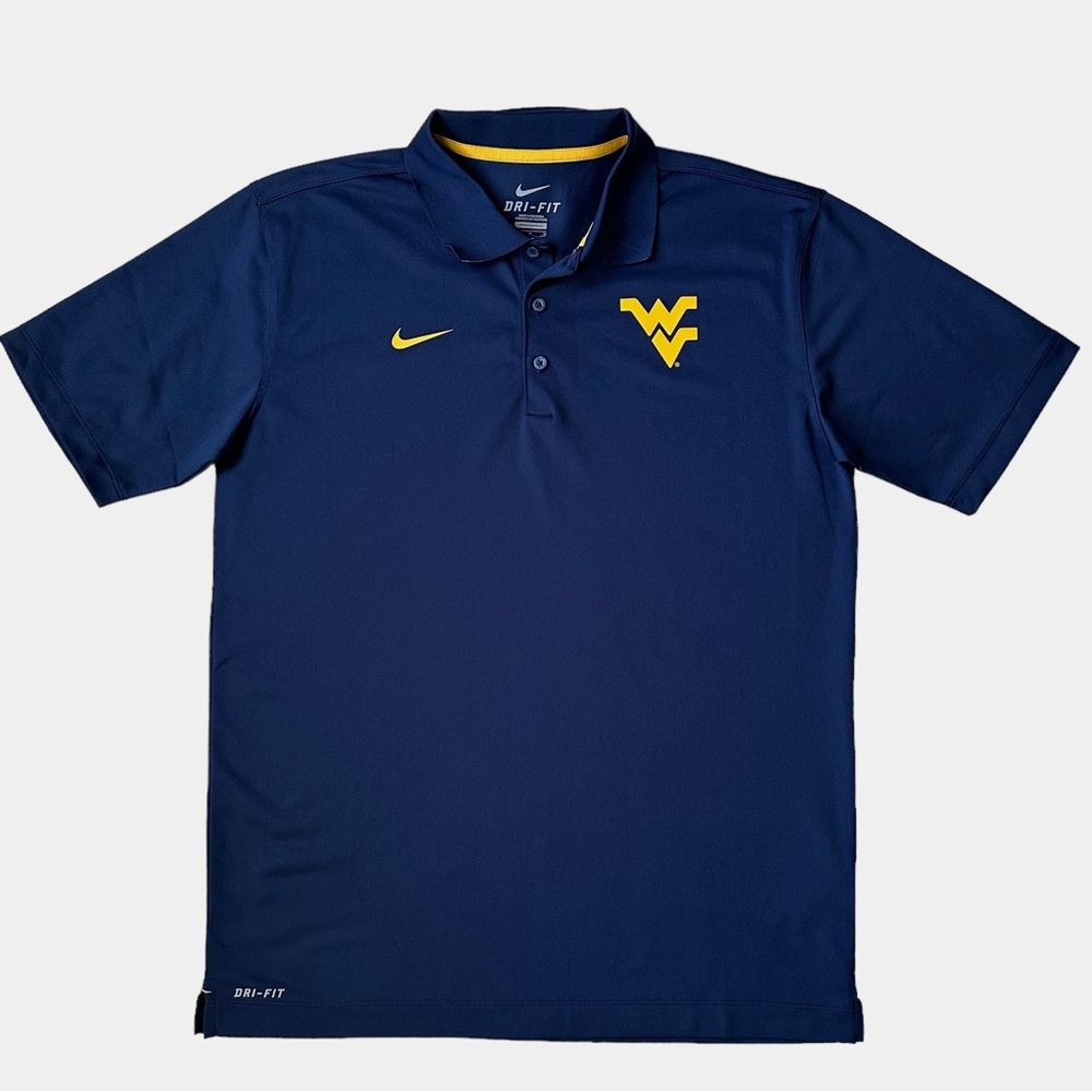 WVU West Virginia University Nike Dri Fit Polo Shirt Blue and Gold Size …